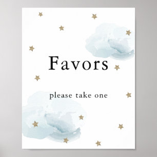Stars & Blue Clouds Baby shower Favors Sign Poster