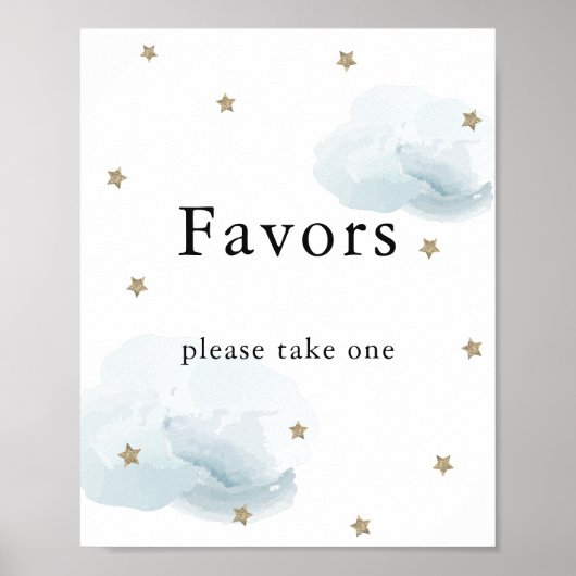 Stars & Blue Clouds Baby shower Favors Sign Poster (Voorkant)