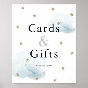 Stars Blue Clouds Baby shower Kaarten & Gifts Sign Poster