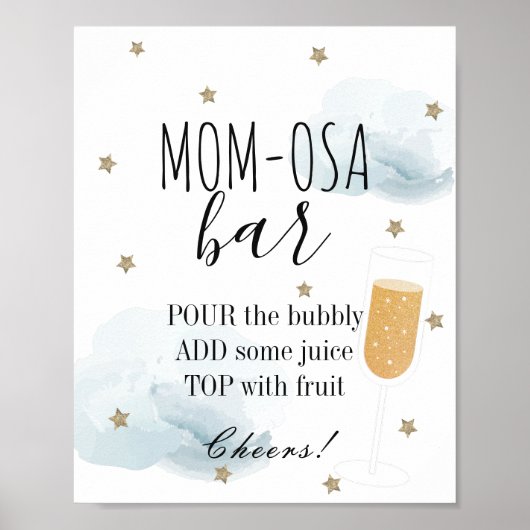 Stars & Blue Clouds Baby shower Mam-osa Bar Poster (Voorkant)