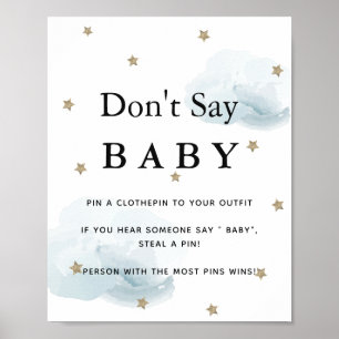 Stars & Blue Clouds Baby shower Zeg geen Baby Poster