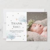 Stars Blue Clouds Photo Boy Baptême Carte de remer (Devant)