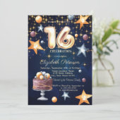 Stars Cake Marine Blue Sweet 16 Invitation (Debout devant)