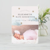 Stars & Clouds Girl Pink Faire-part de naissance C (Debout devant)