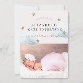 Stars & Clouds Girl Pink Faire-part de naissance C (Devant)