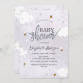Stars & Clouds Lavender Baby Shower Kaart (Voorkant / Achterkant)