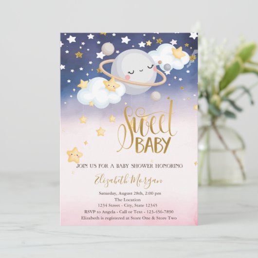 Stars Clouds Planet Ombre Baby shower Kaart (Staand voorkant)