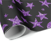 Stars en Moon Black Paars Plum Sparkly Cadeaupapier (Rol Hoek)
