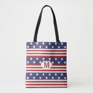 Stars en Stripes American Flag Patriotic Monogram Tote Bag