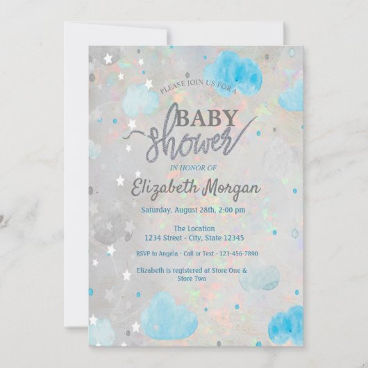 Stars en wolken holografisch optisch Baby shower Kaart (Voorkant)