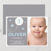 Stars et ballon photo Anniversaire Fête Invitation (Devant / Derrière)