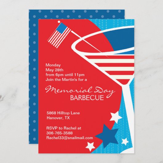 Stars et Stripes Martini Invitations (Devant / Derrière)