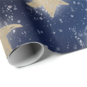 Stars Galaxy Sky Navy Blue Night Gold Painting Cadeaupapier