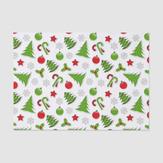 Stars kerstbomen Candy Canes Baubles Pattern Tissuepapier (Voorkant)