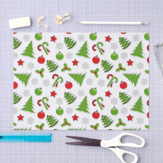 Stars kerstbomen Candy Canes Baubles Pattern Tissuepapier (Craft)