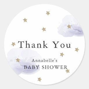 Stars & Lavender Clouds Baby shower Dank je Ronde Sticker
