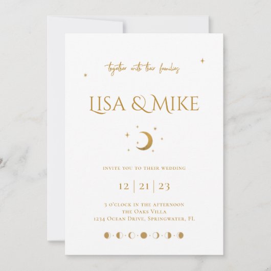 Stars & Mon Minimal Celestial Invitation Kaart (Voorkant)