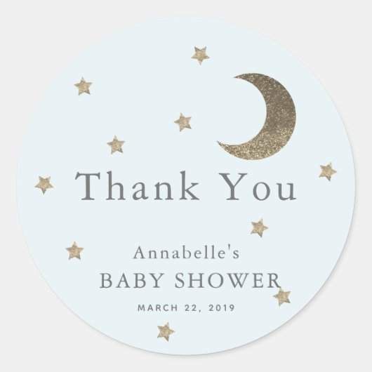 Stars & Moon Baby shower blauw Dank je Sticker (Voorkant)