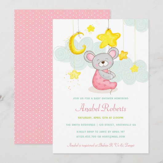 Stars Moon Baby shower Invitation Kaart (Voorkant / Achterkant)