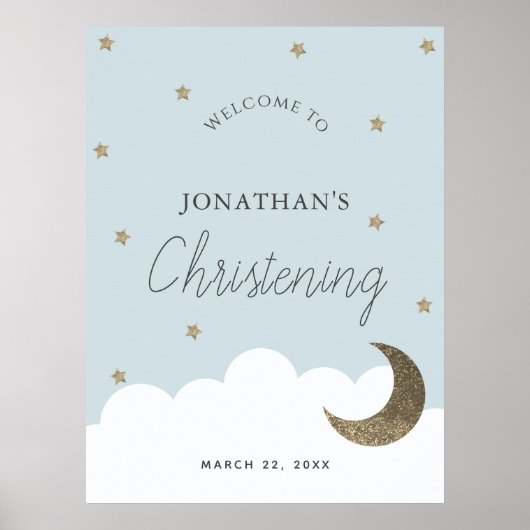 Stars & Moon Blue Boy Christening Affiche de bienv (Devant)