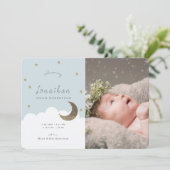 Stars & Moon Blue Boy Fotoaankondiging Kaart (Staand voorkant)