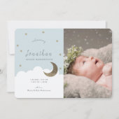 Stars & Moon Blue Boy Fotoaankondiging Kaart (Voorkant)