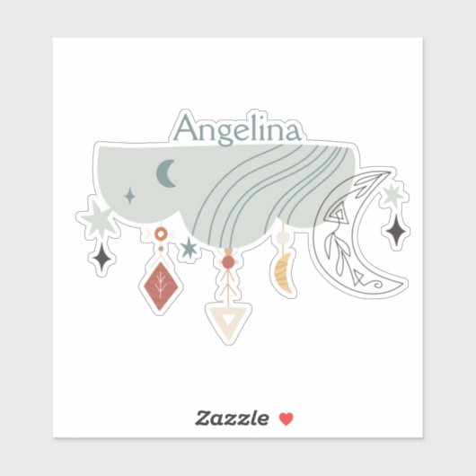 Stars moon boho chic decorative line art sticker (Vel)