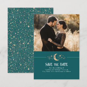 Stars Moon Celestial Blauwgroen Save the Date Foto