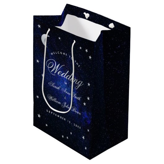 Stars & Moon Celestial Blue Night Weduwen Welkom Medium Cadeauzakje (Voorkant Gekanteld)