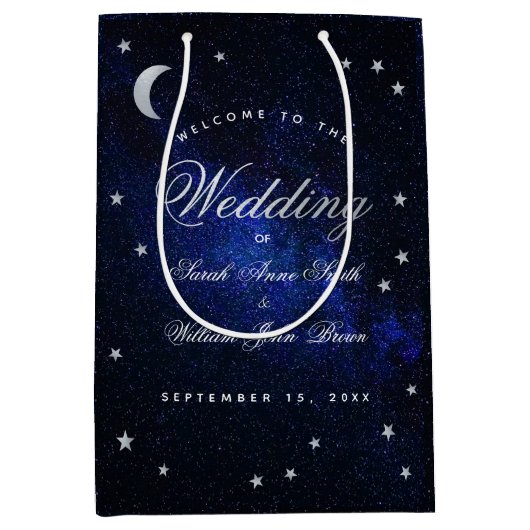 Stars & Moon Celestial Blue Night Weduwen Welkom Medium Cadeauzakje (Voorkant)
