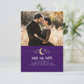 Stars Moon Celestial Paarse Save the Date Foto (Staand voorkant)
