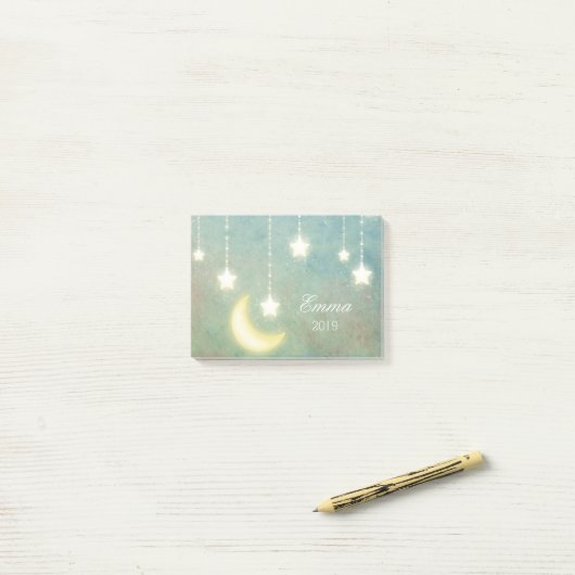 Stars Moon Celestial Shiny Ggloed Lights Post-it® Notes (Op bureau)