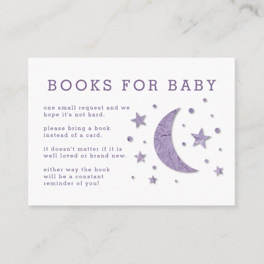 Stars Moon Lavender Baby shower Book Request Card Informatiekaartje (Voorkant)