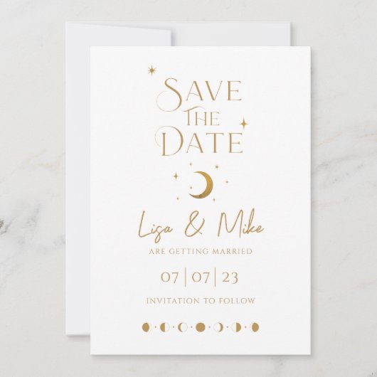 Stars & Moon Minimal Celestial Save the Date Kaart (Voorkant)