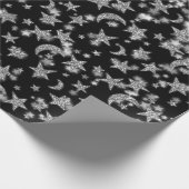 Stars Moon Spark Night Galaxy Black Silver Grey Cadeaupapier (Hoek)