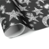 Stars Moon Spark Night Galaxy Black Silver Grey Cadeaupapier (Rol Hoek)