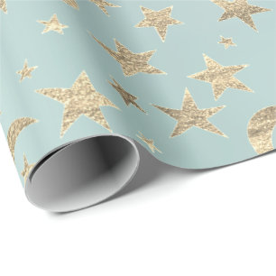 Stars Moon Tiffany Aqua Gold Metal Sky Champaign Cadeaupapier