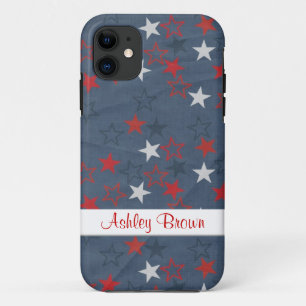 Stars op denim met naamplaat iPhone 11 hoesje