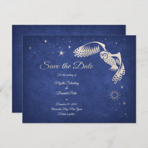 Stars Owl Blue Wizard Magic Weddenschap Save The Date
