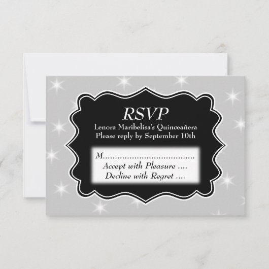 Stars Pattern in Grey and White Quinceanera RSVP Kaartje (Voorkant)