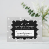 Stars Pattern in Grey and White Quinceanera RSVP Kaartje (Staand voorkant)