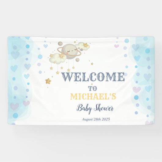 Stars Planet Clouds Blue Baby shower Spandoek (Horizontaal)