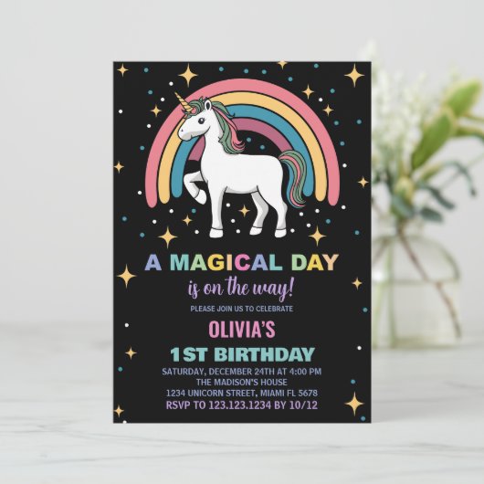 Stars Rainbow Unicorn Invitations d'anniversaire (Debout devant)