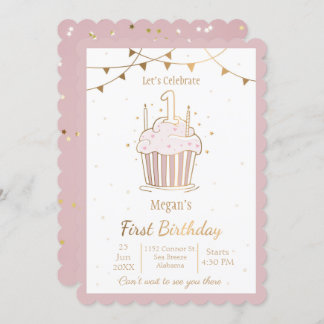Stars rose et or 1er anniversaire Invitation