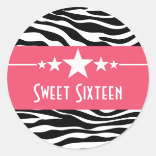 Stars rose Zebra Print Sweet 16 Stickers