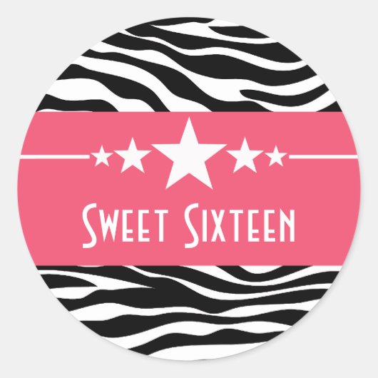Stars rose Zebra Print Sweet 16 Stickers (Devant)