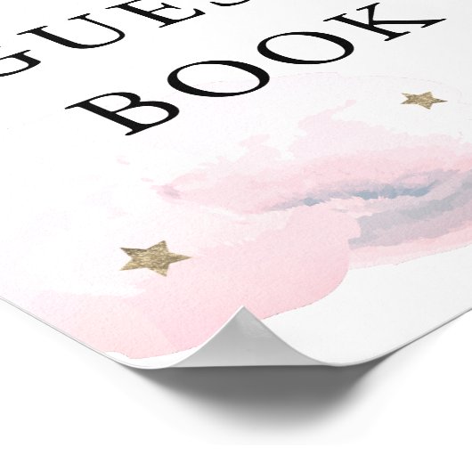 Stars roze wolken Baby shower Guest Book Sign Poster (Hoek)