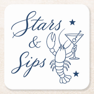 Stars & Sips America 250 Kreeft Kustzomer Vierkante Kartonnen Onderzetter