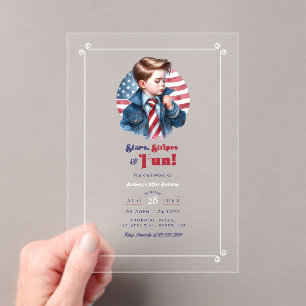 Stars, Strepen & Plezier Patriottische Jongens Ver Acryl Uitnodigingen
