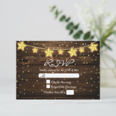 Stars String Lights Rustic Wood Wedding Carte RSVP (Debout devant)